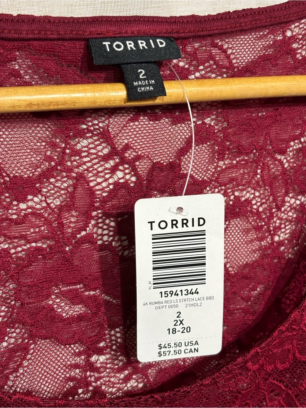 Torrid Rumba Red Stretch Lace Babydoll Top Size 2X - Picture 6 of 6